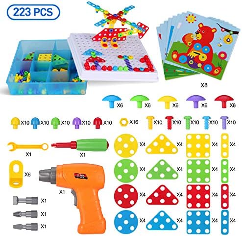 Haifeng 223 Pieces Drill Activity Center STEM Learning Kit with Toy Electric Drill, Mosaic Puzzle Construction Engineering Building Blocks Set, Best Kids Educational Toys for Boys & Girls Age 3 4 5 6 7 8 Year Olds 6 51JcICQRu9L. AC