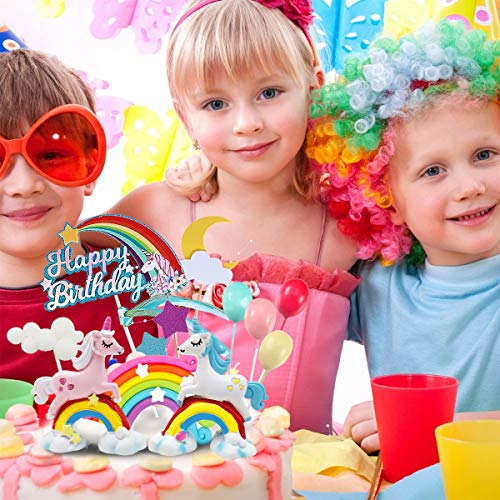 Humairc Eenhoorn regenboog taartdecoratie Happy Birthday taarttopper luchtballon sterren cake-topper taart opzetstukken… - Image 4