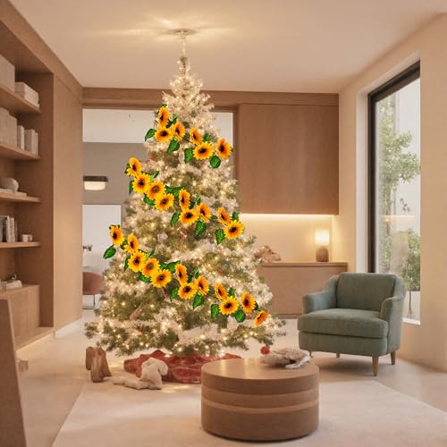 Image of Artificial Garlands and Wreaths Having 28 Flowers,6.23ft Yellow Flower Room Kitchen Garden Birthday Wedding Shower Party Table Decor Wall Decor Artificial Flowers for Outdoors(2 Items)