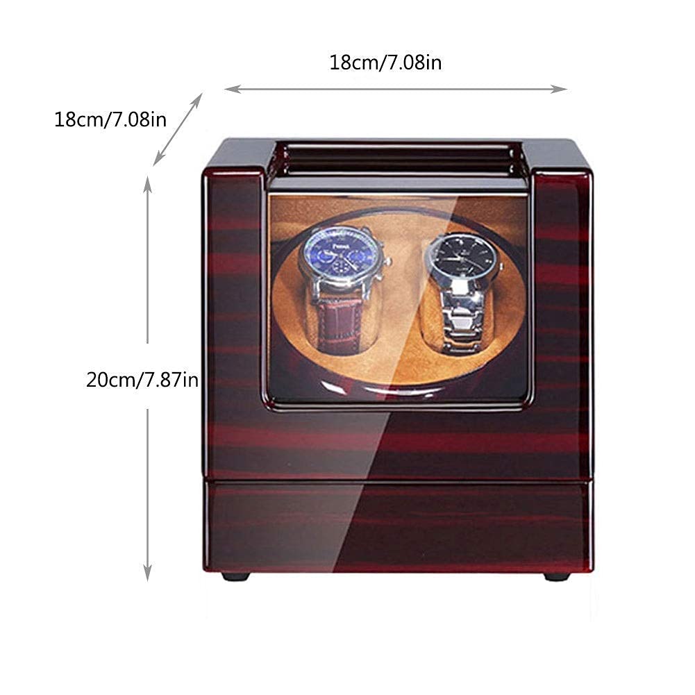 Double Automatic Watch Winder Box LED Switch 5-Speed Adjustment Mode Wooden Luxury Storage Case for 2 Wrist Watches (C)
