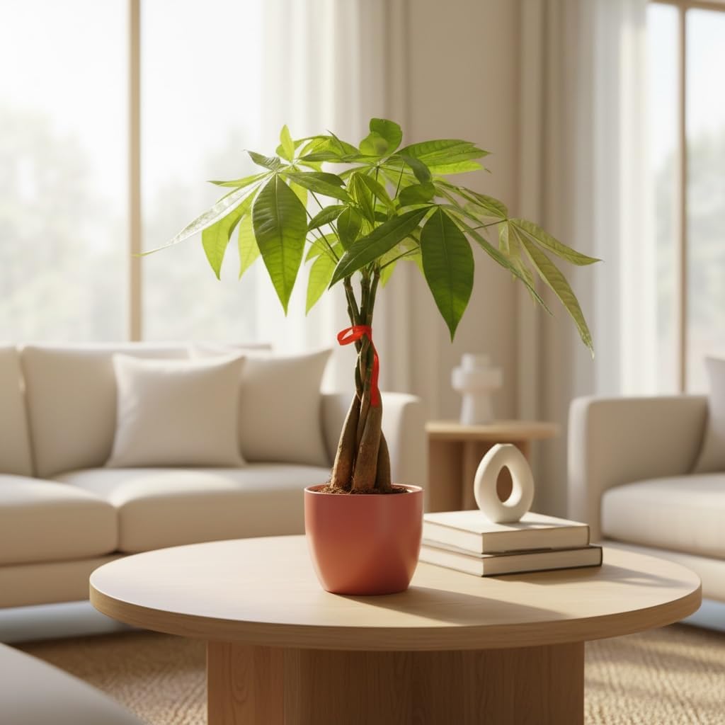 Money Tree Live Plant | 14-22 Inches Tall Bonsai | Easy to Grow Indoor Houseplant | Home, Office, or Room Decor | Birthday, Housewarming Gift (Coral)