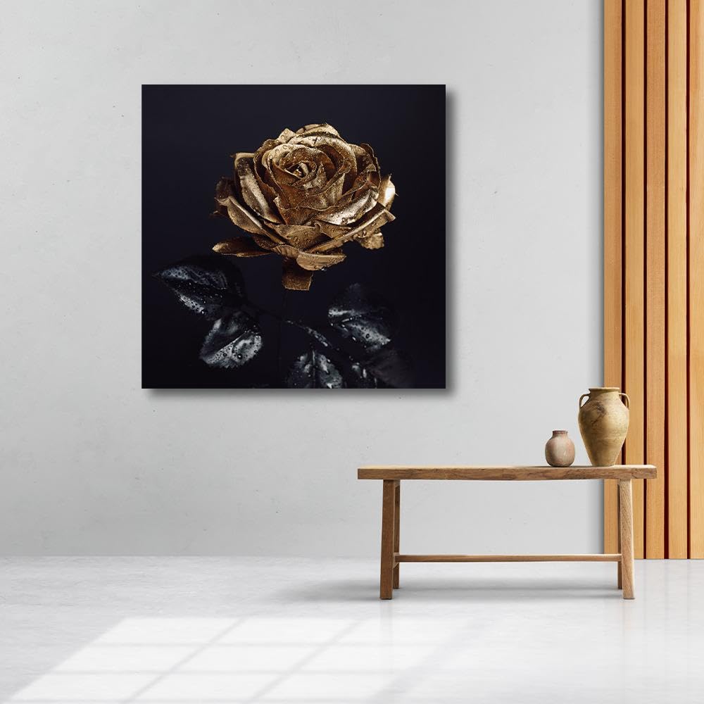 Wakefit Wall Painting, Glitter Dream Flower Canvas Wall Art, Wooden Framed Golden Flower,Painting for Wall decoration, Wall Painting for Living Room, Modern Home Decor, Set of 1, (24 x 24 Inch)