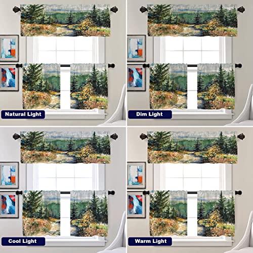 Batmerry Watercolors Landscape Tier Curtains, Landscape With Road In Mountains Window Treatment Short Kitchen Curtain Multilayer Polyester Blackout For Living Room/Bathroom, 2 Pack 26X24 Inches #TOP5