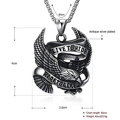 Stainless Steel Live to Ride Eagle Pendant with Chain