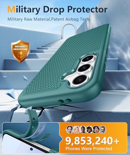 Image of FNTCASE for Samsung Galaxy S24-FE Case: Dual Layer Protective Heavy Duty Cell Phone Cover | Shockproof Rugged with Non-Slip Textured | Military Grade Drop Protection Bumper Tough (Green)