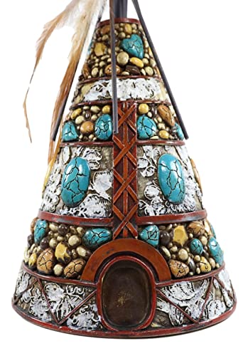 Ebros Gift Country Southwestern Rustic Indian Teepee Hut With Dreamcatcher Feathers And Turquoise Rocks Hand Painted Desktop Table Lamp With Brown Faux Leather Laced Shade Western Home Decor Accent #TOP7