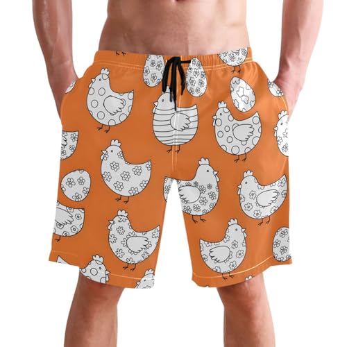 Men's Swim Trunks Quick Dry Swimming Shorts with Pocket Chicken Eggs Pattern on Orange Swimsuit Trunks