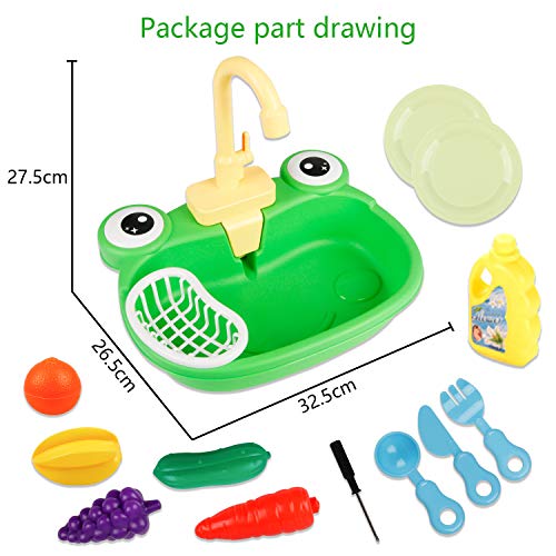 Ruibytree Play Kitchen Sink Toy, Water Toys for Kids with Electronic Dishwasher, Pretend Play Utensils Accessories and Play Cutting Food for Boys and Girls (Cute Frog) - Thumbnail 2