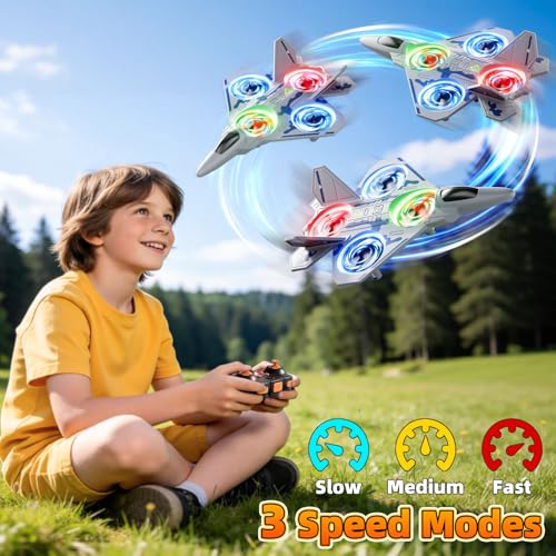 Image of Remote Control Airplane Drone for Kids Ages 4-6-8-10-12, RC Plane Jet Drone with One Key Take Off-Landing, Headless Mode, 360 Flip for Kids Boys Beginners, Outdoor Flying Toys Birthday Gifts for Boys