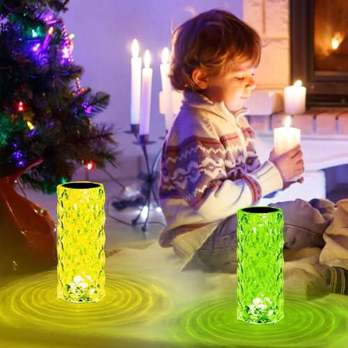Image of VoMii Crystal Lamp Touch, RGB 16 Colors Changing Night Light with Remote, Crystal Table Lamp Bedside Lamp, Rose Wave Diamond Night Light, Ambient Lighting for Bedroom /Game Room /Dinning Room