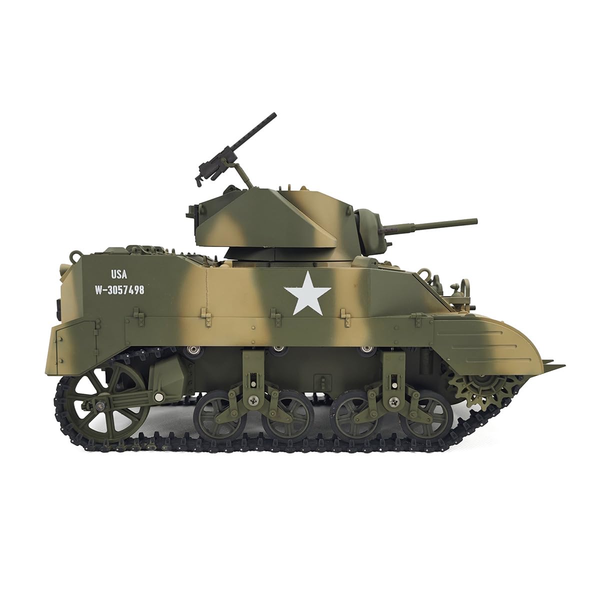 Skala 1/16 US M5A1 Stuart Light RC czołg z pilotem zdalnego sterowania 2,4 G i efektami dźwiękowymi i świetlnymi oraz teleskopowym układem wydechowym, prezent dla wojskowych miłośników RC