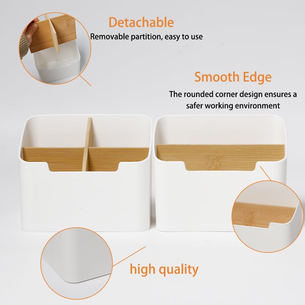 2 Pezzi Organizer da Scrivania a Scomparti Organizer da Tavolo in Bambù per Scrivania Scatola Portaoggetti Multifunzionale Tavolo Organizers di Telecomando per Penne,Cosmetici,Gioielli