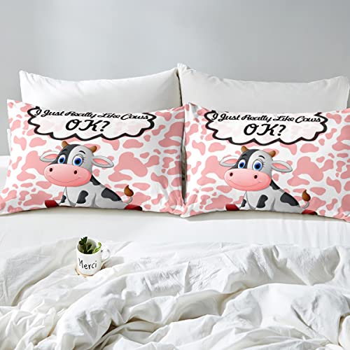 Loussiesd Kids Cute Cow Comforter Cover Milk Cow Bedding Set Girls Pink White Cow Fur Duvet Cover for Children Boys Toddler Cartoon Farmhouse Animal Bedspread Cover Single Size - Image 4