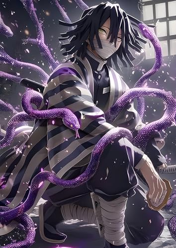 Image of NIJUKA Anime Printed A4 Size Metal sheet Poster For Home And Room Decoration | For Anime Art Fans Boys And Girls (Fan look Obanai Iguro)