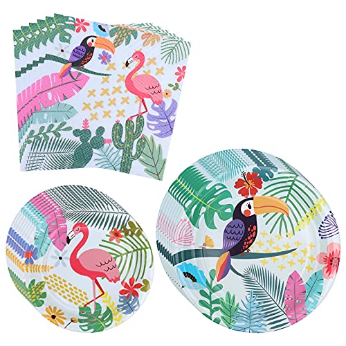 36 Pièces Fournitures De Fête Flamant Rose Sur Le Thème Hawaïen Assiettes De Fête Flamingo Luau Vaisselle De Fête D'été Sur Le Thème Hawaïen Assiettes En Papier Serviettes Set Pour La Fête 8 Invités
