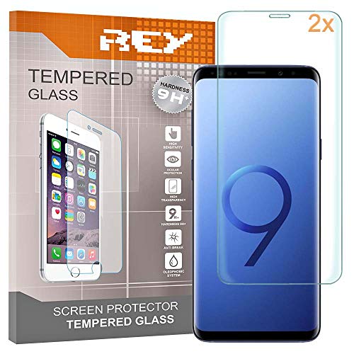 REY Pack 2X Pellicola salvaschermo 3D per Samsung Galaxy S9, Trasparente, Copertura Completa, Pellicola Protettiva Protezione Schermo, 3D / 4D / 5D