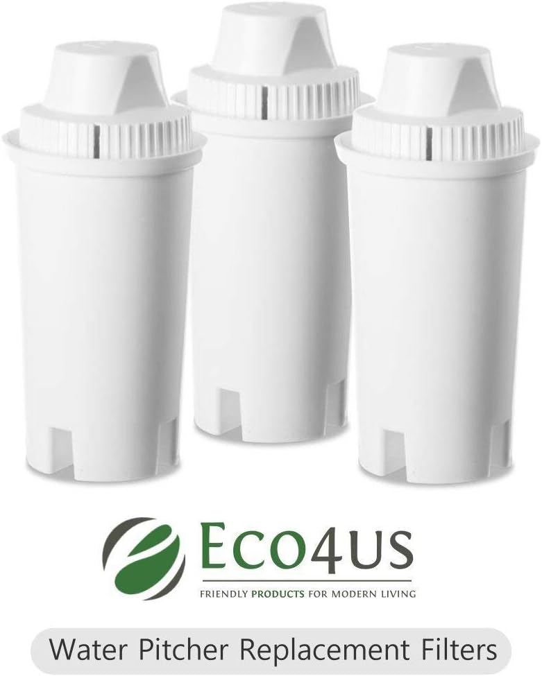 Eco4us - Alkaline Water Pitcher Replacement Filters (3 Pack), Brita Replacement Filters, Mavea Replacement Filters, Water Pitcher Filters