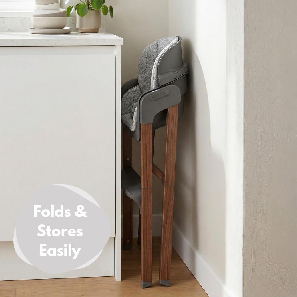 Venture Neyo 2-in-1 Foldable High Chair for Baby and Toddler, Convertible Baby Highchair with Wood Effect Legs, Removable Tray & Cushion, 5 Point Harness, Compact Folding (Grey) - 4