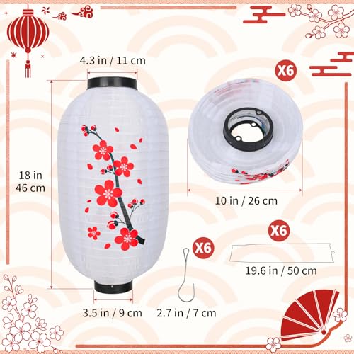 Image of Traditional Japanese Style White Silk Cherry Blossom Lantern 10 x 18 Inch, ZUEXT Set of 6 Waterproof Indoor Outdoor Festival Theme Birthday Party Wedding Home Yard Lanterns Japanese Eateries Decor