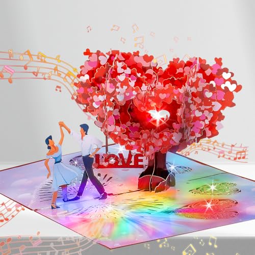 DESIMPLE Enchanting Heart Tree Light and Music Pop Up Card,