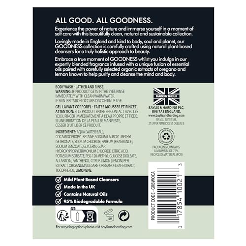 Image of Baylis & Harding Goodness Oud, Cedar and Amber Body Wash, 500 ml - Vegan Friendly (1 x 500ML)