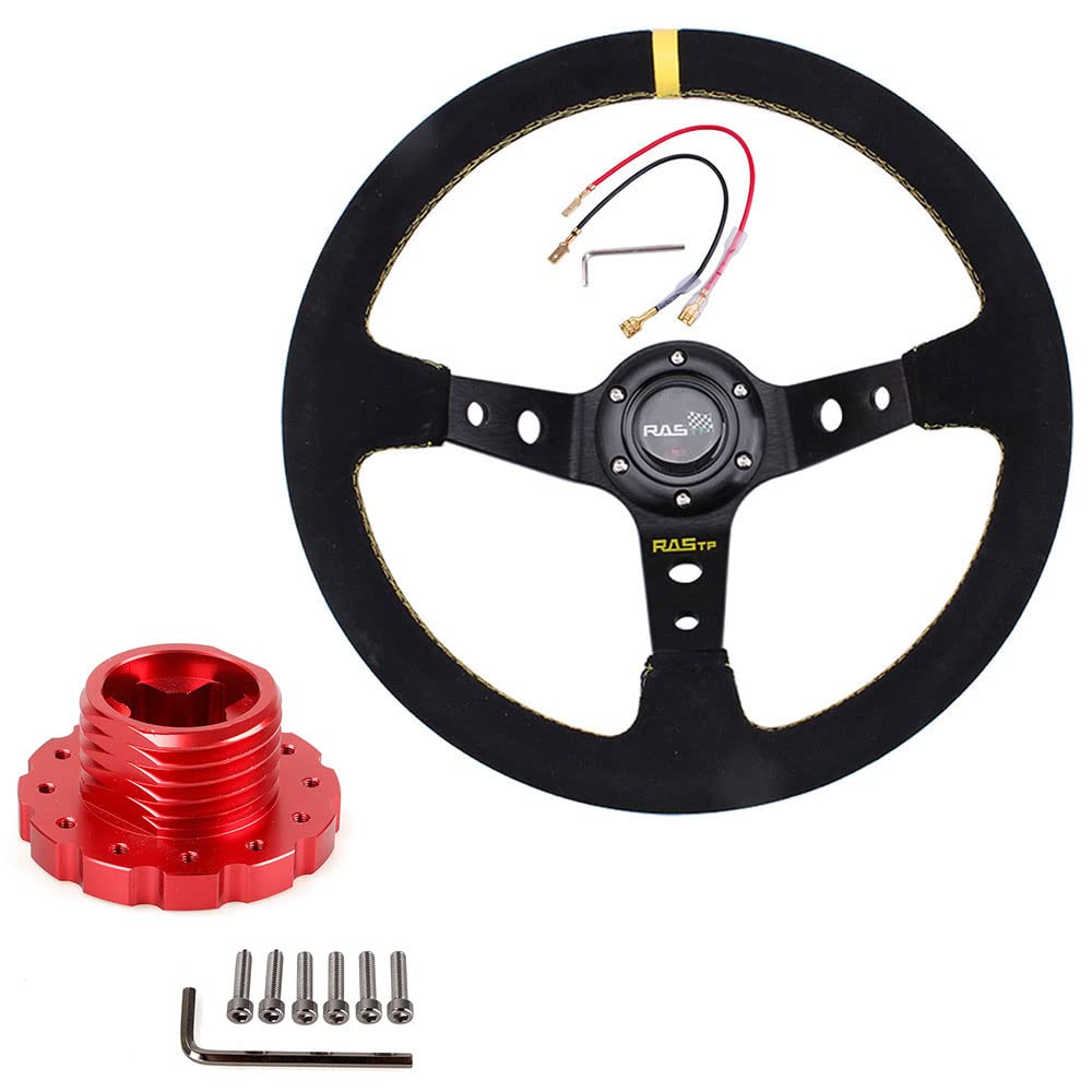 RASTP 13.58”/345mm Racing Steering Wheel with Sim Racing Gaming Steering Wheel Adapter Fit for Thrustmaster T500 / T300 / TS-PC,TS-XW (Yellow-Red)