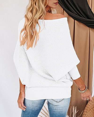 Zenlonr Women's Fall Sweaters 2025 Casual Long Batwing Sleeve Loose Off Shoulder Knit Pullovers Jumper Tops - Image 6