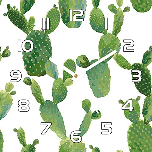 Horloge murale silencieuse en verre cactus pour une lecture de l'heure facile et rapide