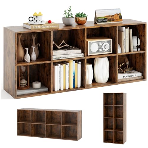 KOMFOTTEU Bibliothèque Ouverte à 2 Niveaux, 8 Casiers, Meuble Rangement en Bois avec 2 Dispositifs Anti-basculement, Armoire de Chambre Basse, pour Livres &...