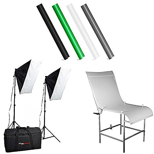 FotoQuantum Kit Luz Continua 600/600 (4x30W) + Mesa de Fotografia 130x60cm + Pack de Fondos Vinilo 1x1.5m