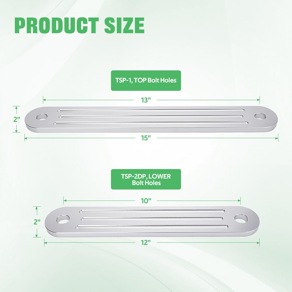 BARTOO TSP-1 & TSP-2DP Heckträgerplatten-Set für obere Stützlöcher und untere Bolzenlöcher (30,5 x 5,1 cm & 38,1 x 5,1 cm), 0,95 cm Dicke, Aluminiumguss, 2 Stück