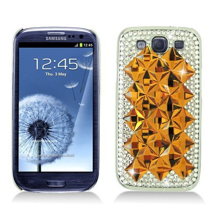 Aimo Wireless SAMI9300PC3D-SPC509 3D Premium Stylish Diamond Bling Case for Samsung Galaxy S3 i9300 - Retail Packaging - Gold Crystal Mirror