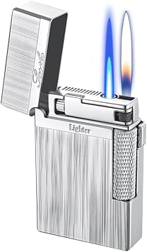 Lighters Soft Flame Lighter Retro Grinding Wheel Traditional Butane Torch Lighter with Adjustable Flame Dial Vertical Ignition Roller Classic Metal Relief Lighter Silver Wire Drawing