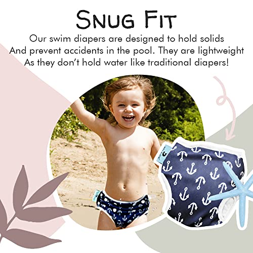 Will & Fox Reusable Swim Diaper And Wet Bag For Babies, Infants & Toddlers - Adjustable Girls Swimming Diaper 0-2 Years And Water Resistant Swim Bag – Anchor – 1 Pack #TOP1