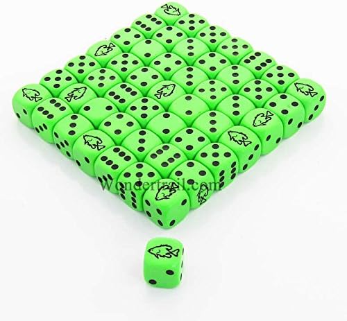Koplow Games Green Fish Dice with Black Pips D6 16mm (5/8in) Bulk Pack of 50