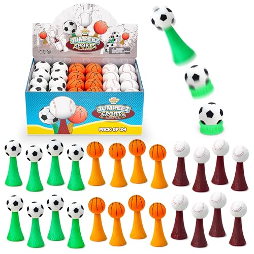 IPIDIPI TOYS Jumpeez Sport Ball Rocket Poppers – 24-Pack Jumping Spring Launcher Toys - Birthday Party Favors, Goodie Bag Stuffers, Classroom Prizes for Boys & Girls