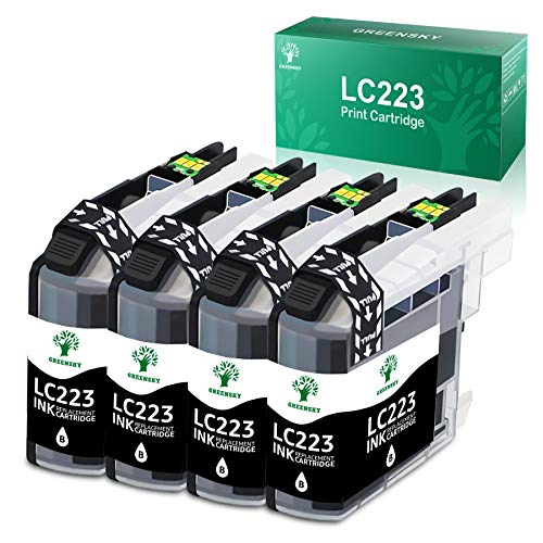 GREENSKY Reemplazo de Cartucho de Tinta Compatible para Brother LC223 LC223XL LC223 XL LC-223 for Brother MFC-J5320DW J5620DW J5720DW J5625DW J4625DW DCP-J4120DW DCP-J562DW (4 Negro)