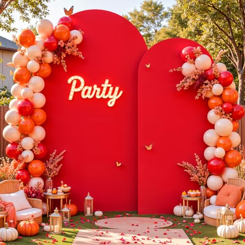 Image of Red Arch Cover 2 Set-7.2 and 6ft Red Arch Backdrop Cover Spandex Fitted Christmas Arch Stand Covers Stretchy Backdrop for Birthday Party Baby Shower Bridal Shower Wedding Banquet Photo Background