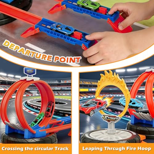 Miniatura 4 de Pista De Coches Para Niños, Circuito Pista Con 6 Coches De Juguete, 2 Rampas Y 1 Caja Para Guardar Las Ruedas, Adecuado Para Niñas Y Niños De 3, 4, 5 Y 6 Años