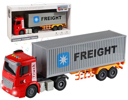 Image of FunBlast Container Truck Toy for Kids - Large Transport Lorry with Light & Sound, Realistic Design Smoother & Speedier Friction Powered Vehicle Toy for 3+ Boys, Girls (Random Color)
