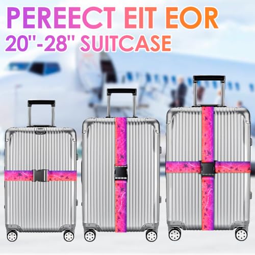 Image of Gutsdoor Luggage Straps for Suitcases Adjustable Travel Belt, Connector Holds Suitcase Bright Colorful Identifiers Travel Bag Accessories (Purple-red Tree)