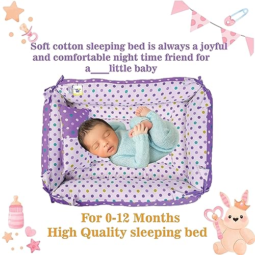 Image of Toddylon Baby Bed Bedding Set for New Born Baby | Bed Mattress | Mosquito Net | Neck | | Cotton | Travel Bed | Essentials | Toddlers | Infants | Baby Boy Girl (0-12 Months) Purple