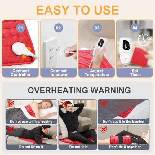 Image of Heating Pad,Electric Heating Pads,Heating Pad for Back,Red,24x12 Inch | Heating Pads for Shoulder,Neck,Abdomen,Knee,Arms,Legs,Heat Pad for Birthday Father Mother Gift Women Men,6 Heat Settings