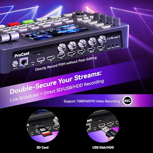 Image of Tenveo 4K60FPS HDMI Video Switcher Mixer, 4*SDI & 4*HDMI Input, 5CH Live Streaming Switcher, 5.5'' FHD Screen, 1080P60FPS Output, USB Video Recording, Support PTZ Camera and Controller, NDI Included
