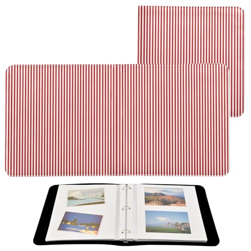 Álbum de fotos autoadhesivo DIY scrapbook álbum rayas rojas y blancas 3 anillas, 40 páginas 8x10 para recuerdos miniatura 2