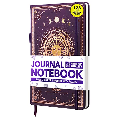 Diario - Papel rayado, páginas numeradas, papel blanco marfil de 100 g/m², cuaderno con soporte para bolígrafos, A5 Cover