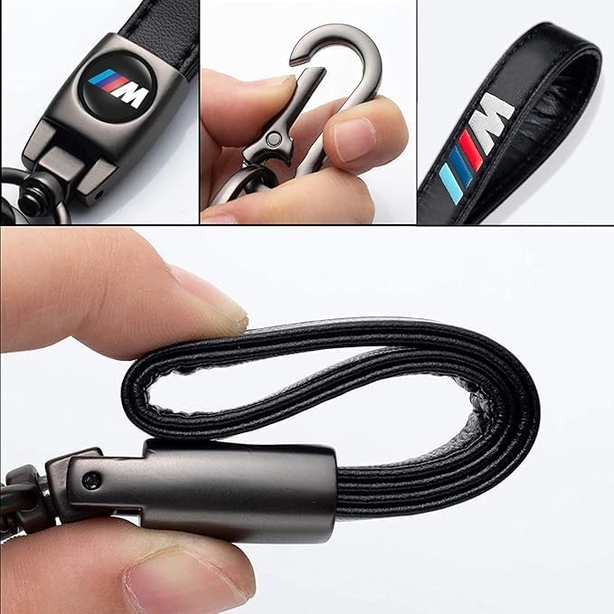 Leather Car Keychain for BMW M X1 X3 M3 M5 X1 X5 X6 Z4 3 5 7 Series Car Key Chain Ring Accessories for Men and Woman Black - Image 3