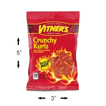 Vitners Sizzlin Hot Cheese Crunchy Curls. A Chicago Original 50 Pack 1oz Bags (50 pack)