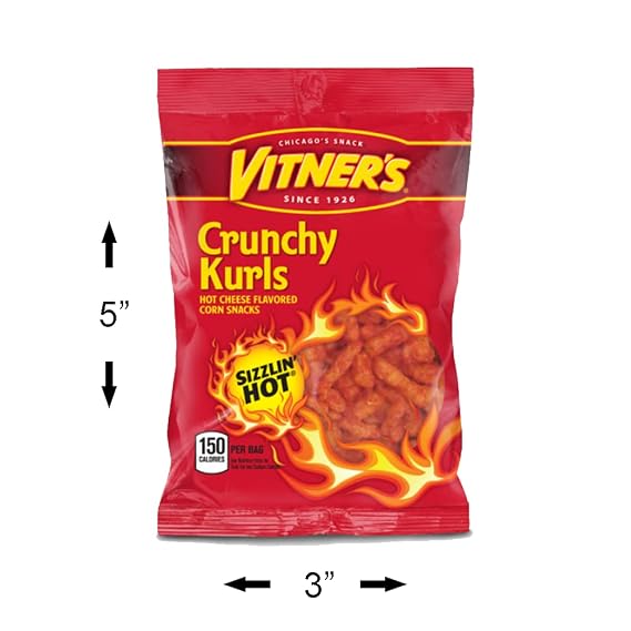Vitners Sizzlin Hot Cheese Crunchy Curls. A Chicago Original 50 Pack 1oz Bags (50 pack)