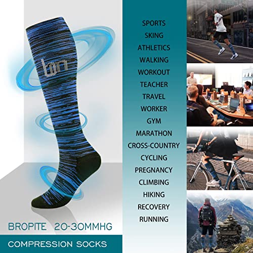 Image of cerpite Compression Socks for Women & Men 6 Pairs Knee High Compression Socks 20-30 mmhg Best for Running,Nurse,Travel